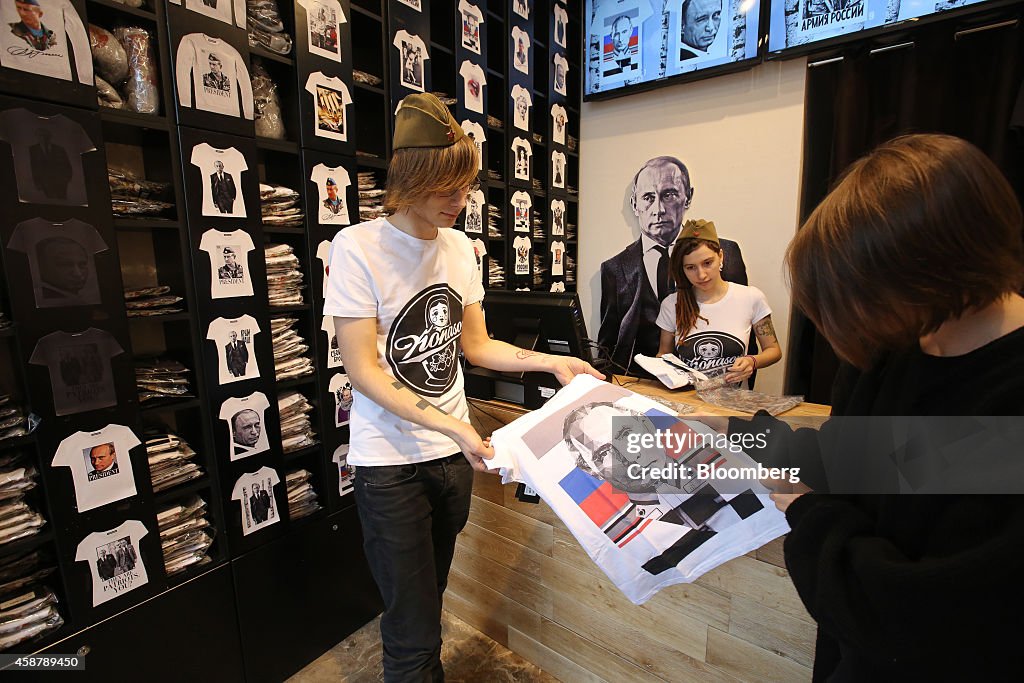 Sales Of Patriotic Clothing As Putin's Popularity Rises