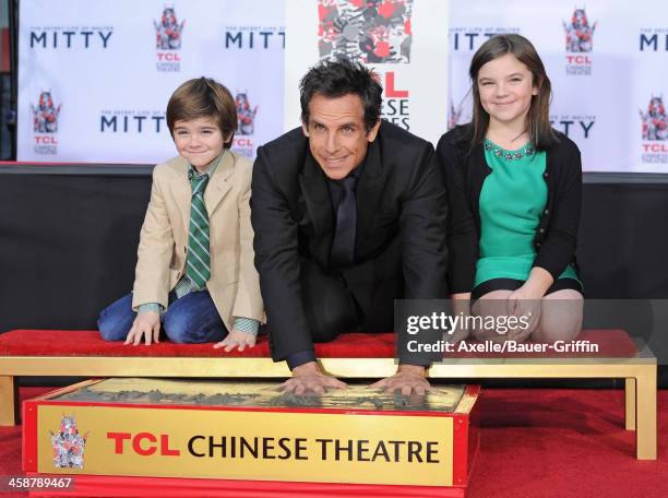 Actor Ben Stiller and his children Quinlin Stiller and Ella Stiller attend the hand and footprint ceremony honoring Ben Stiller held at TCL Chinese...