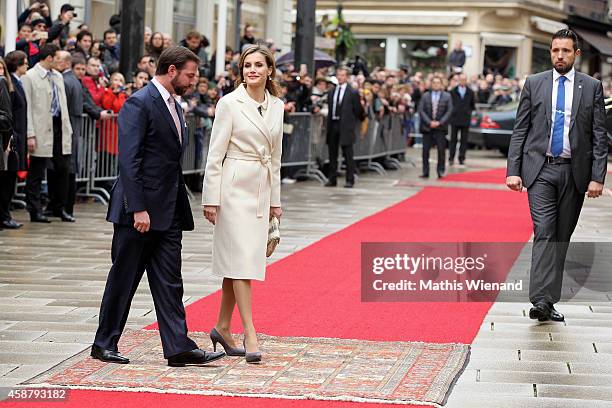 Prince Guillaume, Hereditary Grand Duke of Luxembourg and Queen Letizia of Spain attend a one-day official visit by the Spanish Royals on November...