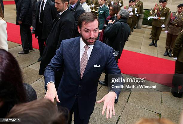 Prince Guillaume, Hereditary Grand Duke of Luxembourg attends a one-day official visit by the Spanish Royals on November 11, 2014 in Luxembourg,...
