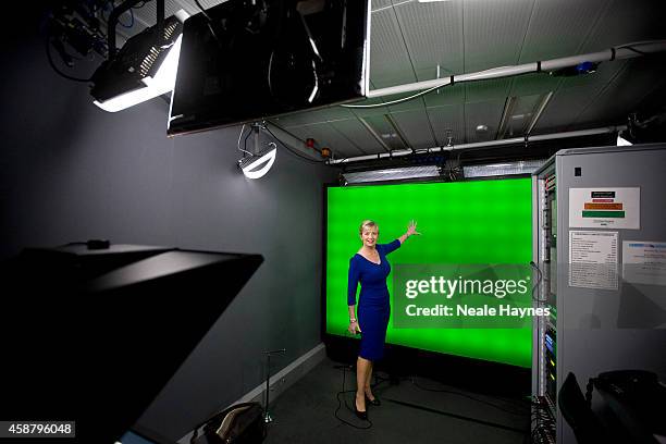 An inside look at the worldwide headquarters of the BBC news at Broadcasting House. Weather presenter Carol Kirkwood. Photographed for Event magazine...