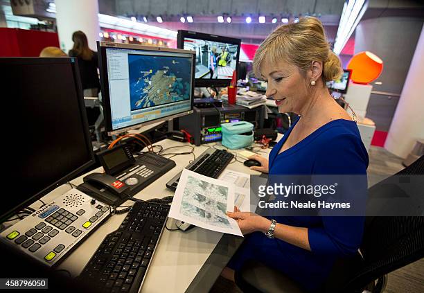 An inside look at the worldwide headquarters of the BBC news at Broadcasting House. Weather presenter Carol Kirkwood. Photographed for Event magazine...