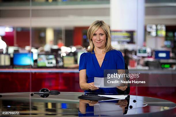 An inside look at the worldwide headquarters of the BBC news at Broadcasting House. News presenter Sophie Raworth. Photographed for Event magazine on...