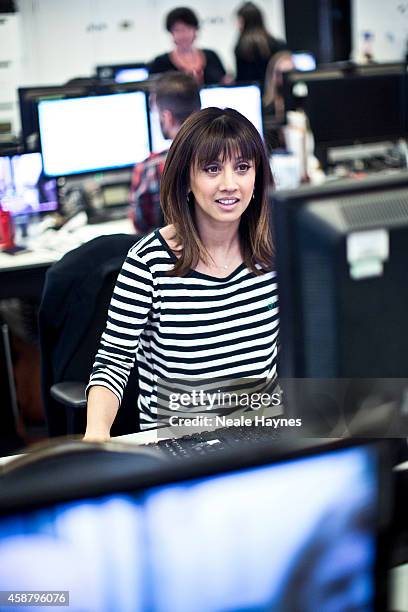An inside look at the worldwide headquarters of the BBC news at Broadcasting House. News presenter Riz Lateef. Photographed for Event magazine on...