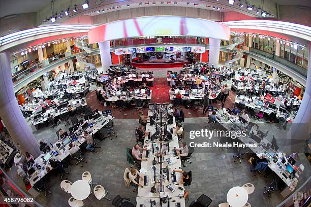 An inside look at the worldwide headquarters of the BBC news at Broadcasting House. Photographed for Event magazine on June 17, 2014 in London,...