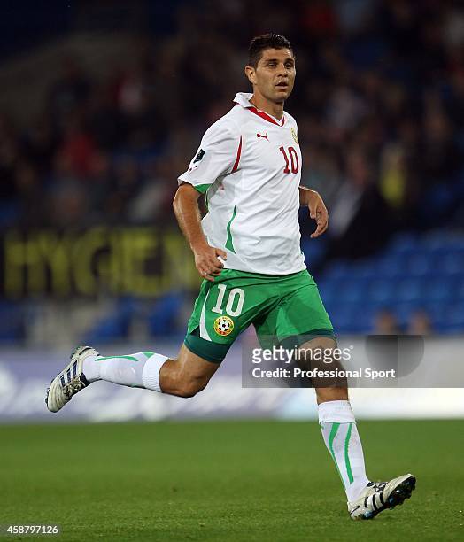 Dimitar Makriev of Bulgaria during the EURO 2012 Group G Qualifier between Wales and Bulgaria at Cardiff City Stadium on October 8, 2010 in Cardiff,...