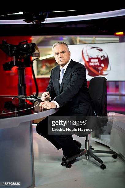 An inside look at the worldwide headquarters of the BBC news at Broadcasting House. Presenter and newsreader Huw Edwards. Photographed for Event...