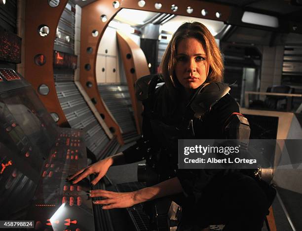 Actress Maitland Ward poses during a pre-production photocall for "Descent Into The Maelstrom" on set at Morphius Studios on November 10, 2014 in...