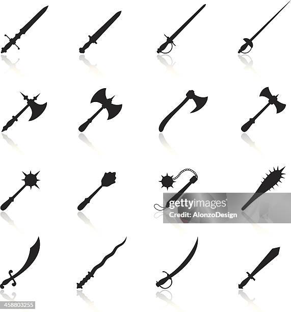 waffen icon-set - schwert stock-grafiken, -clipart, -cartoons und -symbole