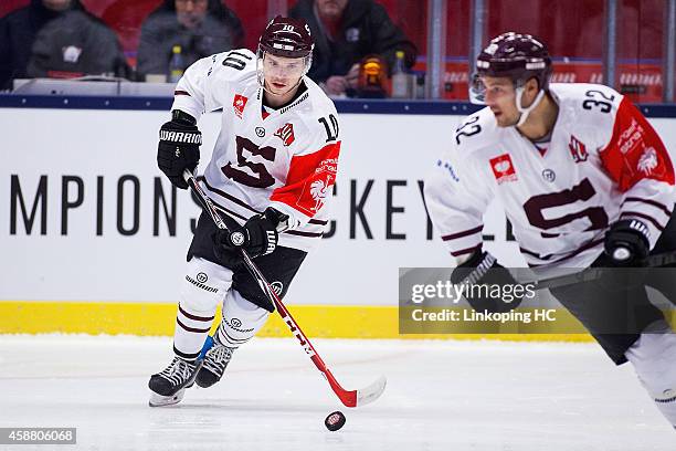 Martin Reway during the Champions Hockey League round of 16 second leg game between Linkoping HC and Sparta Prague at Saab Arena on November 11, 2014...