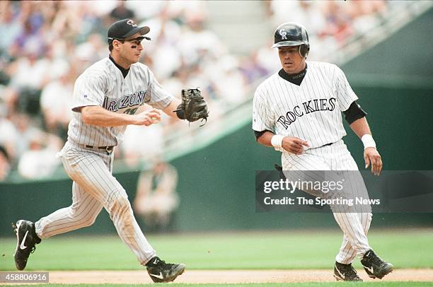 Henry Blanco of the Colorado Rockies runs against the Arizona Diamondbacks at Coors Field on May 22, 1999 in Denver, Colorado.