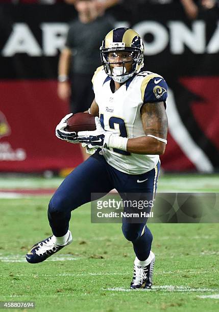 Stedman Bailey of the St. Louis Rams runs with the football against the Arizona Cardinals at University of Phoenix Stadium on November 9, 2014 in...