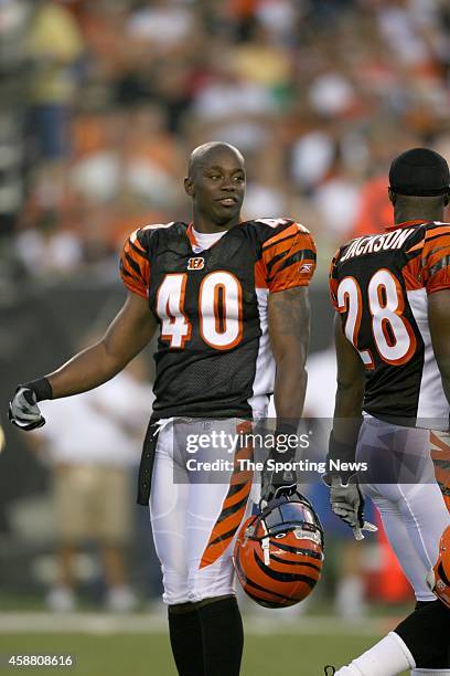 Madieu Williams of the Cincinnati Bengals talking with teammate during a game against the Washington Redskins on August 13, 2006 at the Paul Brown...