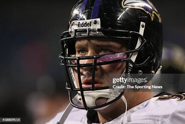 Justin Bannan of the Baltimore Ravens looks on during a game against the Seattle Seahawks on December 23, 2007 at Qwest Field in Seattle, Washington.