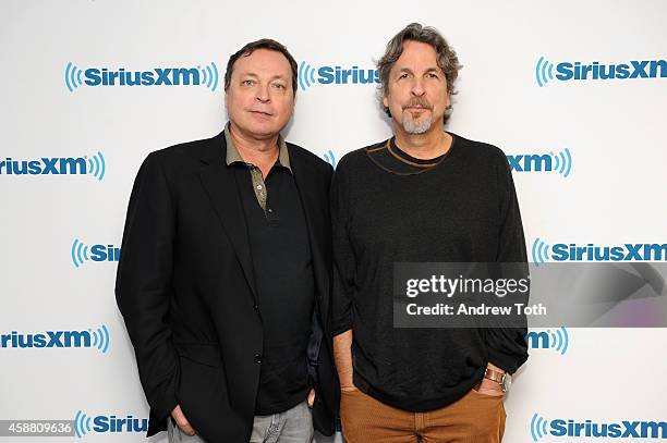 Directors Bobby Farrelly and Peter Farrelly take part in SiriusXM's Unmasked Special with the Farrelly Brothers hosted by Ron Bennington at the...