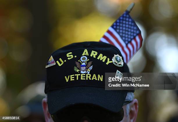 Gulf War veteran Bill Virill, retires U.S. Army, attends a Veterans Day ceremony at the Vietnam Veterans Memorial November 11, 2014 in Washington,...