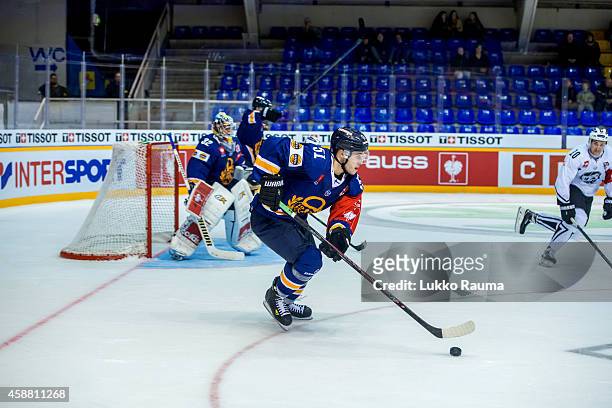 Jesse Virtanen of Lukko Rauma during the Champions Hockey League round of 16 second leg game between Lukko Rauma and TPS Turku at Kivikylan Areena on...