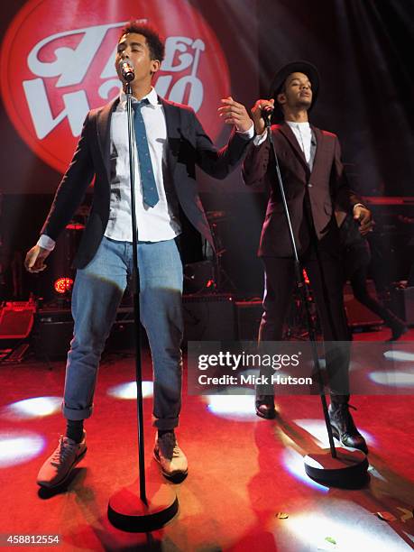 Jordan Stephens and Harley Alexander-Sule of Rizzle Kicks perform on stage as part of an evening of The Who music in aid of Teenage Cancer Trust, at...