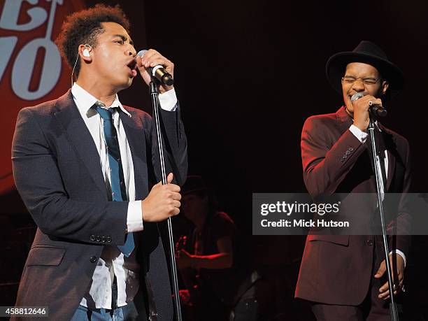 Jordan Stephens and Harley Alexander-Sule of Rizzle Kicks perform on stage as part of an evening of The Who music in aid of Teenage Cancer Trust, at...