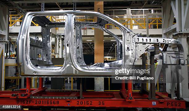 New 2015 Ford F-150 truck goes through the assembly line at the Ford Dearborn Truck November 11, 2014 in Dearborn, Michigan. The new 2015 F-150 is...