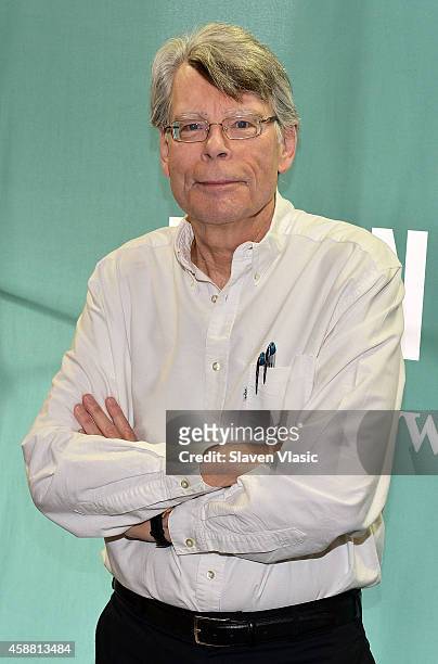 Author Stephen King signs the copies of his book "Revival" at Barnes & Noble Union Square on November 11, 2014 in New York City.