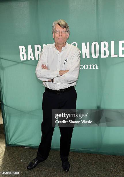 Author Stephen King signs the copies of his book "Revival" at Barnes & Noble Union Square on November 11, 2014 in New York City.