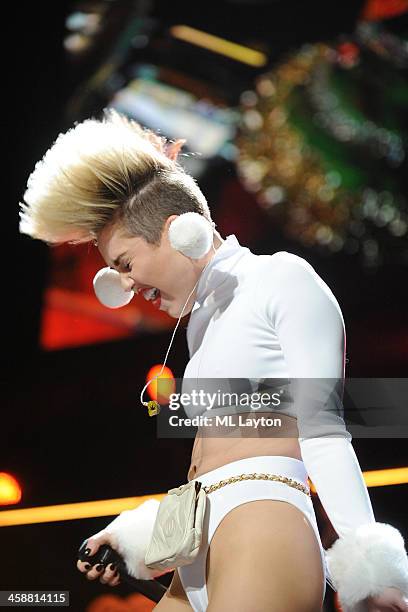 Miley Cyrus performs at Hot 99.5's Jingle Ball 2013 at Verizon Center on December 16, 2013 in Washington, DC.