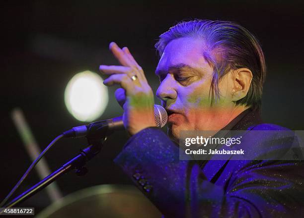 Blixa Bargeld of the German band Einstuerzende Neubauten performs live during a concert at the Tempodrom on November 11, 2014 in Berlin, Germany.