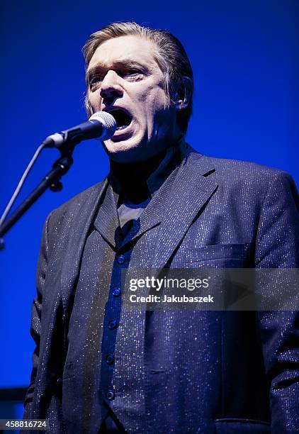 Blixa Bargeld of the German band Einstuerzende Neubauten performs live during a concert at the Tempodrom on November 11, 2014 in Berlin, Germany.