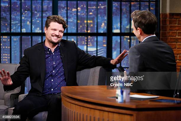 Episode 0125 -- Pictured: Actor Matt Jones during an interview with host Seth Meyers on November 11, 2014 --