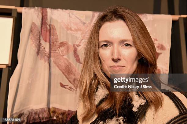 Clare Waight Keller appears with the scarf she created with artist Jenny Saville at House of Voltaire opening in Mayfair supported by Chloe: on...