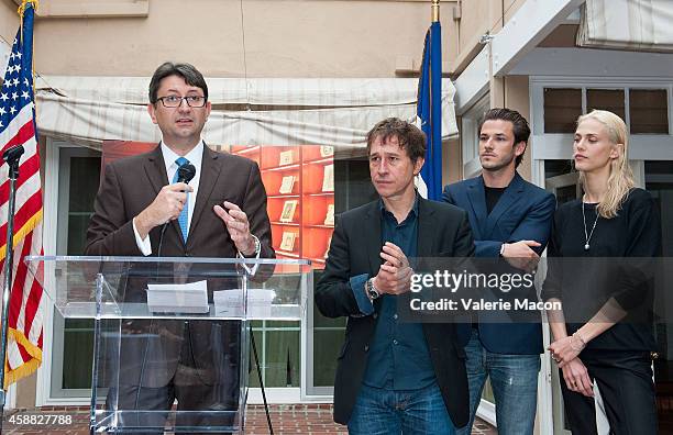 Axel Cruau, Bertrand Bonello, Gaspard Ulliel and and Aymeline Valade attend The Consul General Of France, Mr. Axel Cruau, ceremony to honor The...