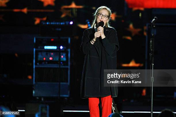 Actress Meryl Streep speaks onstage during "The Concert For Valor" at The National Mall on November 11, 2014 in Washington, DC.