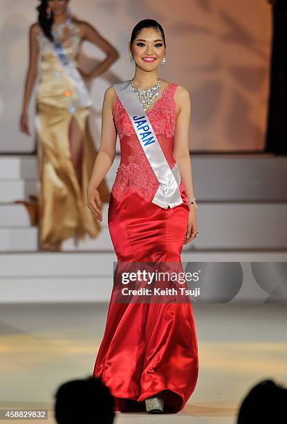 Miss Japan Lira Hongo competes during The 54th Miss International Beauty Pageant 2014 at Grand Prince Hotel New Takanawa on November 11, 2014 in...