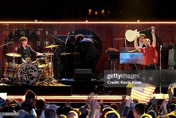 Musicians Patrick Carney and Dan Auerbach of The Black Keys performs onstage during "The Concert For Valor" at The National Mall on November 11, 2014...