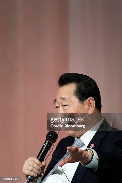 Billionaire Dhanin Chearavanont, chairman and chief executive officer of Charoen Pokphand Group , speaks at the 16th Nikkei Global Management Forum...