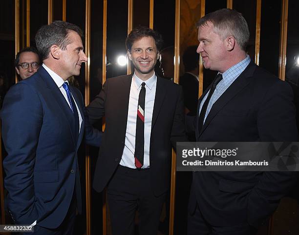 Steve Carell, director Bennett Miller and Anthony Michael Hall attend the after party for Sony Pictures Classics screening of "Foxcatcher" hosted by...