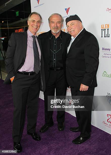 Actor Keith Carradine, Director James Keach and Stacy Keach attend the Premiere of "Glen Campbell... I'll Be Me" at Pacific Design Center on November...