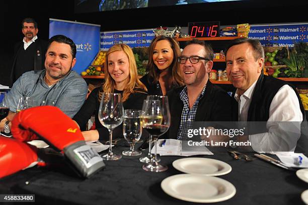 David Guas, Christina Tosi, Miss District of Columbia Teresa Davis, Ted Allen and Daniel Boulud watch the competition during the DC Central Kitchen's...