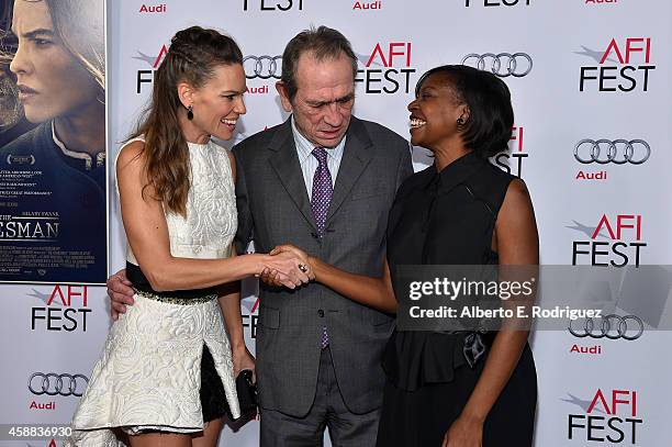 Actress Hilary Swank, filmmaker Tommy Lee Jones and AFI Fest Director Jacqueline Lyanga attend the screening of "The Homesman" during AFI FEST 2014...