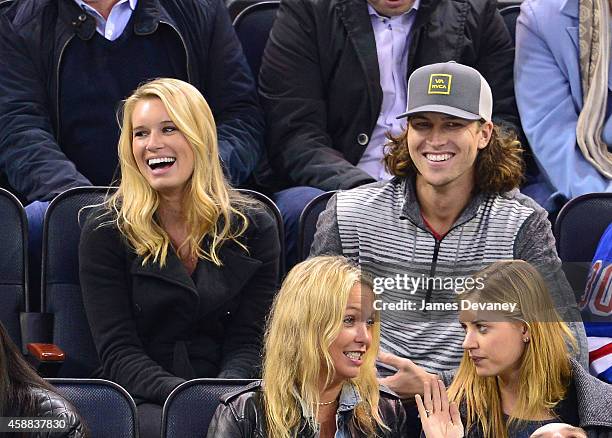 Stacey Harris and Jacob deGrom attend the Pittsburgh Penguins Vs New York Rangers game at Madison Square Garden on November 11, 2014 in New York City.