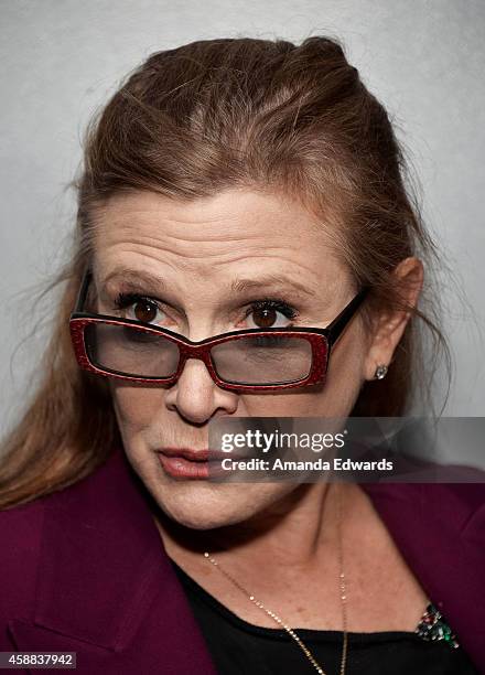 Actress Carrie Fisher attends the Live Talks Los Angeles Ruby Wax In Conversation With Carrie Fisher event at the Aero Theatre on November 11, 2014...