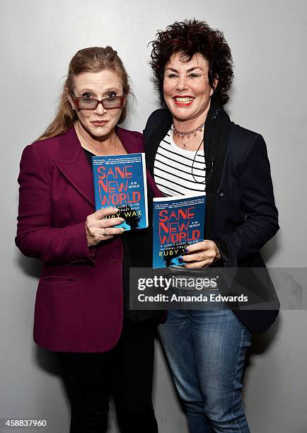 Actresses Carrie Fisher and Ruby Wax attend the Live Talks Los Angeles Ruby Wax In Conversation With Carrie Fisher event at the Aero Theatre on...