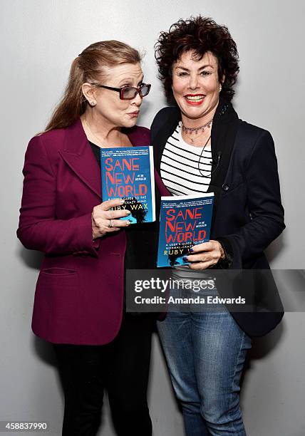 Actresses Carrie Fisher and Ruby Wax attend the Live Talks Los Angeles Ruby Wax In Conversation With Carrie Fisher event at the Aero Theatre on...