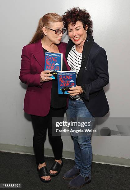 Actresses Carrie Fisher and Ruby Wax attend Live Talks Los Angeles presents Ruby Wax in Conversation with Carrie Fisher at Aero Theatre on November...