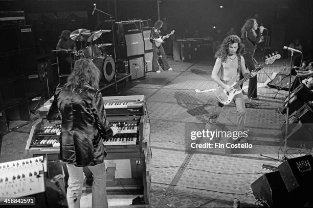 1st NOVEMBER: Rock group Deep Purple perform live on stage during the band's American tour in November 1974. Clockwise from top left: Ian Paice,...