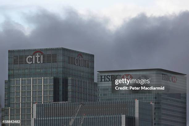 Citibank and HSBC headquarters building at Canary Wharf on November 12, 2014 in London, England. Five banks have been fined £2 billion by financial...