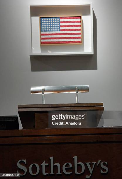 Jasper Johns' 'Flag' sold for $36.005 million during Post-War and Contemporary Art auction featuring rare and prestigious exemplars of Abstract...