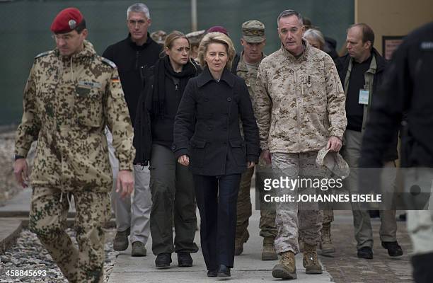 German Defence Minister Ursula von der Leyen and the Commander of the International Security Assistance Force in Afghanistan Joseph Dunford arrive...