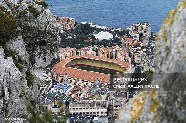 Photo taken on November 10, 2014 shows a general view of Louis II stadium in Monaco. AFP PHOTO / VALERY HACHE